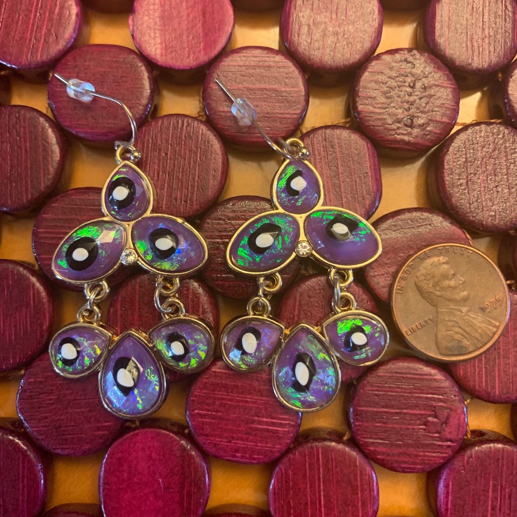 Hand Painted Purple And Gold Drop Earrings
